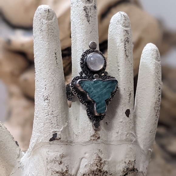 Sterling Aventurine Luna Moth & Moonstone Ring - Picture 9 of 9